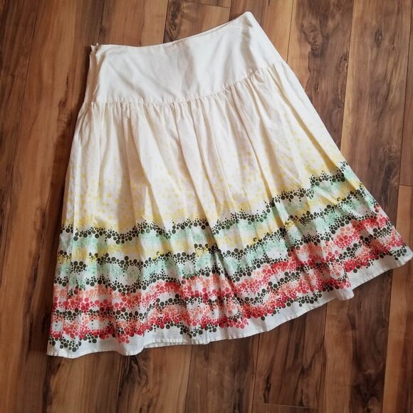 J. Jill Polka Dot Skirt 6 Cream Multi 100% Cotton Dots - Picture 2 of 6